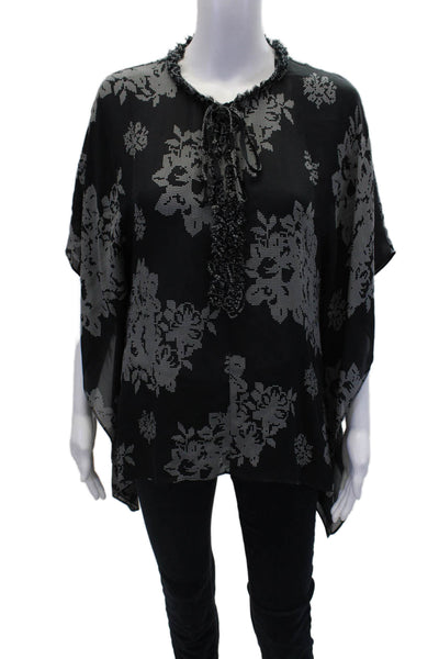 Kobi Halperin WomensSilk Geometric Sleeveless Pullover Blouse Black Size XS