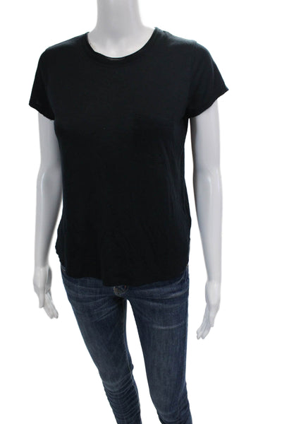 Vince Womens Short Sleeves Pullover Tee Shirt Midnight Blue Size Small