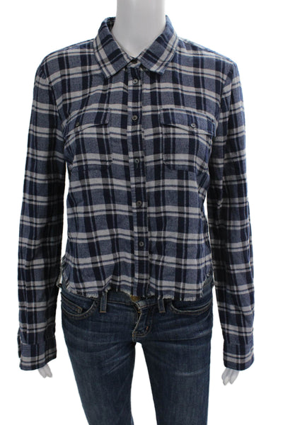 Elizabeth and James Womens Plaid Button Down Shirt Blue Cotton Size Small