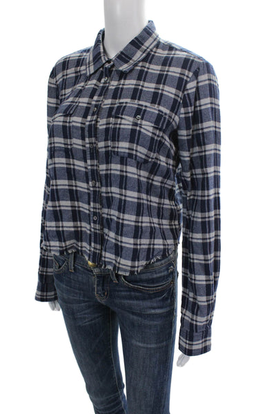 Elizabeth and James Womens Plaid Button Down Shirt Blue Cotton Size Small