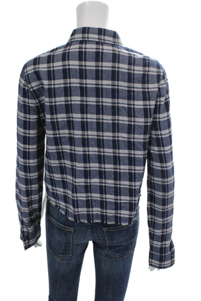 Elizabeth and James Womens Plaid Button Down Shirt Blue Cotton Size Small