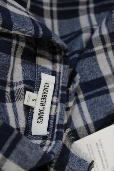 Elizabeth and James Womens Plaid Button Down Shirt Blue Cotton Size Small
