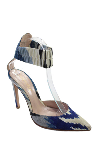 Gianvito Rossi Womens Ikat Print Ankle Strap Pumps Blue White Size 37 7