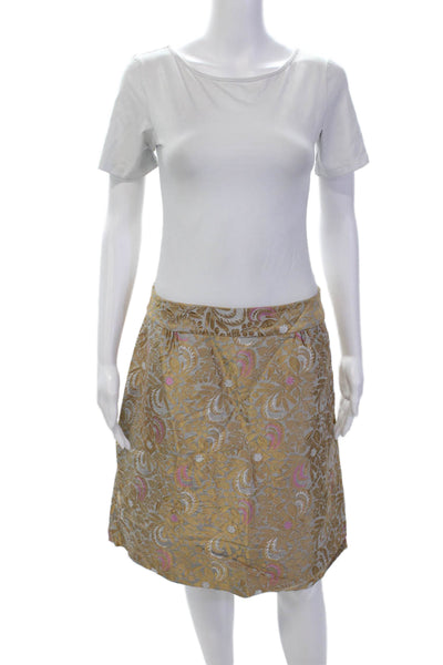Elevenses Anthropologie Womens Geometric Zippered Pencil Skirt Gold Size 14