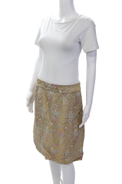 Elevenses Anthropologie Womens Geometric Zippered Pencil Skirt Gold Size 14