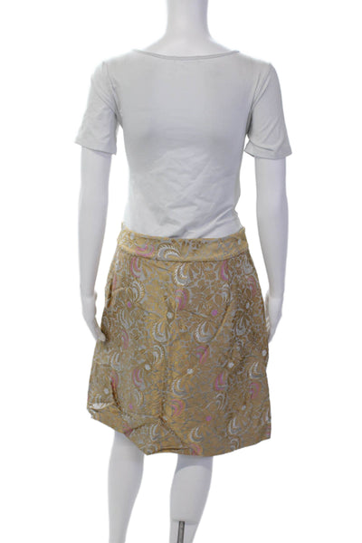 Elevenses Anthropologie Womens Geometric Zippered Pencil Skirt Gold Size 14