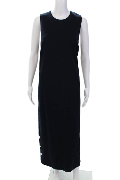 Pearl Womens Solid Button Detail Sleeveless Sheath Dress Navy Blue Size XL