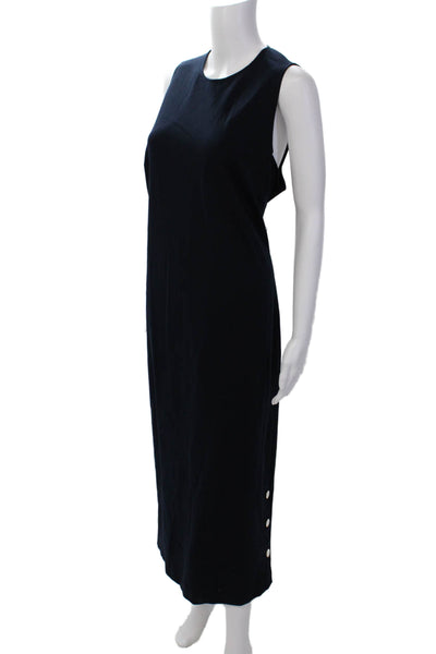 Pearl Womens Solid Button Detail Sleeveless Sheath Dress Navy Blue Size XL