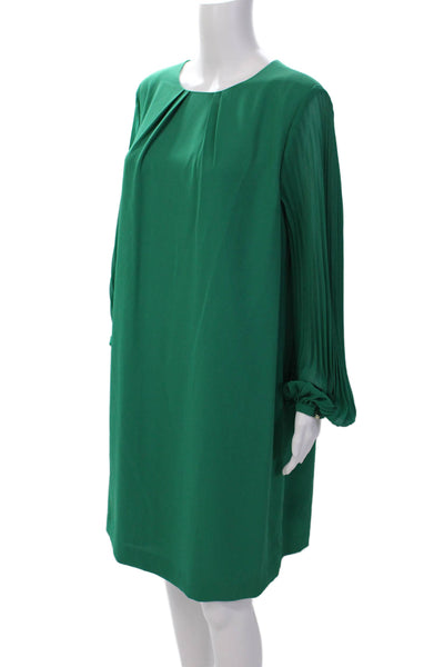 Hobbs London Womens Solid Pleated Sleeve Round Neck Dress Kelly Green Size 44
