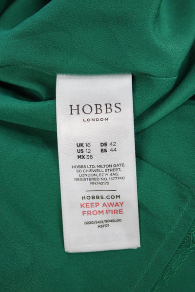 Hobbs London Womens Solid Pleated Sleeve Round Neck Dress Kelly Green Size 44