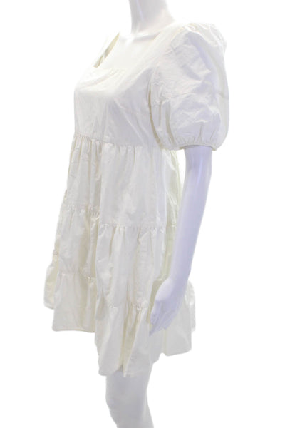 Madewell Womens Cotton Square Neck Puff Short Sleeve Tiered Dress White Size 0