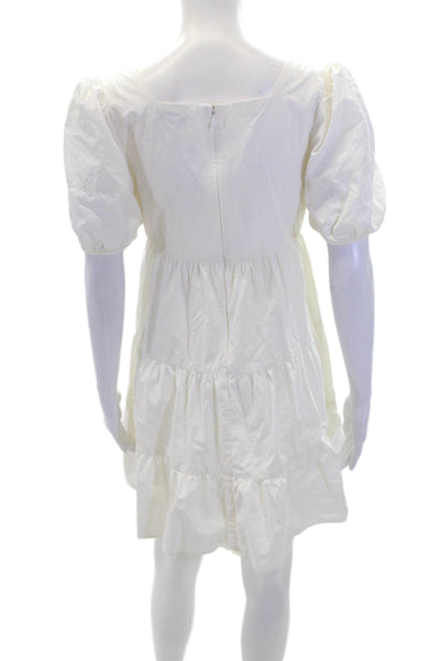Madewell Womens Cotton Square Neck Puff Short Sleeve Tiered Dress White Size 0