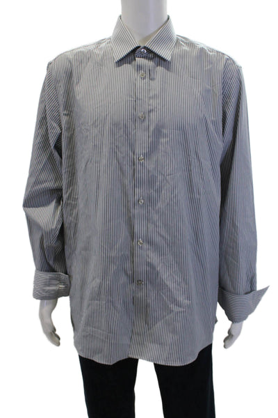 Michael Michael Kors Mens Cotton Striped Button Down Dress Shirt Gray Size 36
