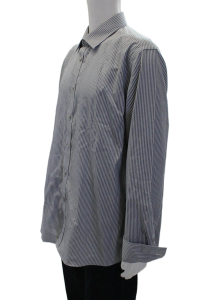 Michael Michael Kors Mens Cotton Striped Button Down Dress Shirt Gray Size 36