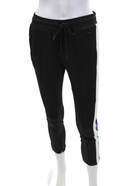 Pam & Gela Womens Floral Printed Detail Cropped Pleated Sweatpants Black Size S