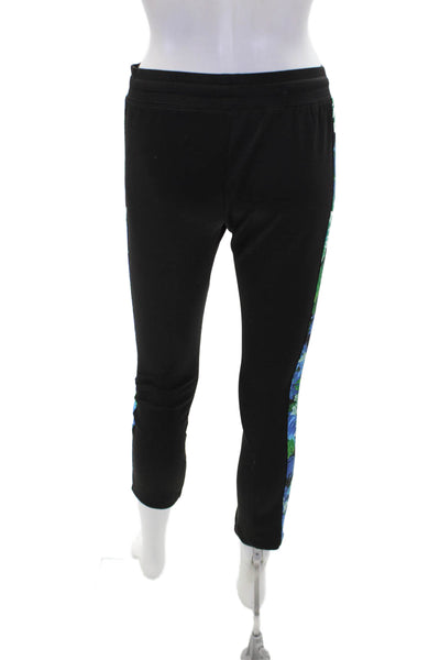 Pam & Gela Womens Floral Printed Detail Cropped Pleated Sweatpants Black Size S