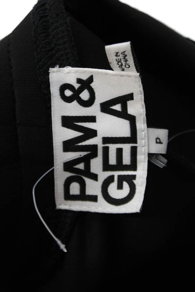 Pam & Gela Womens Floral Printed Detail Cropped Pleated Sweatpants Black Size S