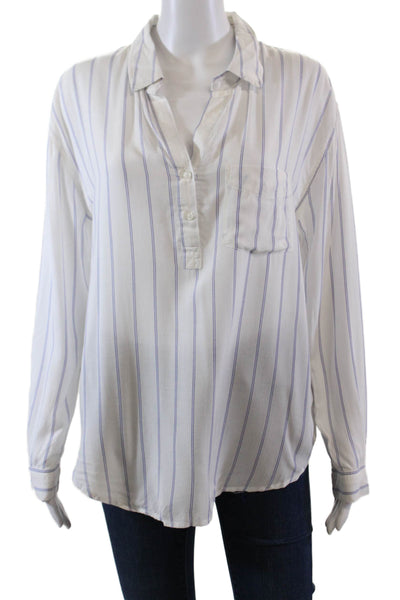 Rails Womens Cotton Long Sleeve Button Up Stripe Blouse White Size S