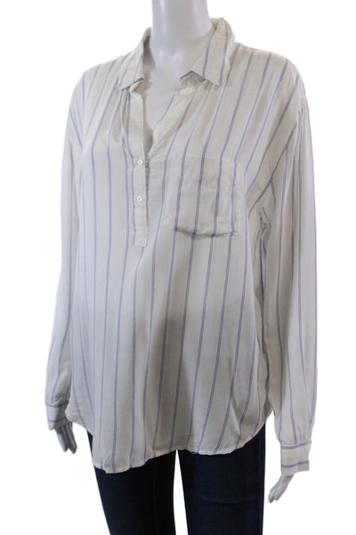Rails Womens Cotton Long Sleeve Button Up Stripe Blouse White Size S