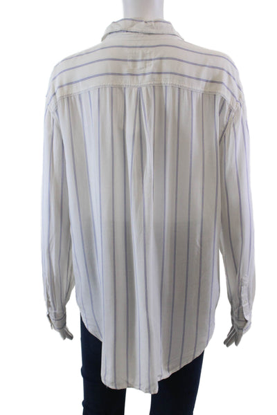 Rails Womens Cotton Long Sleeve Button Up Stripe Blouse White Size S