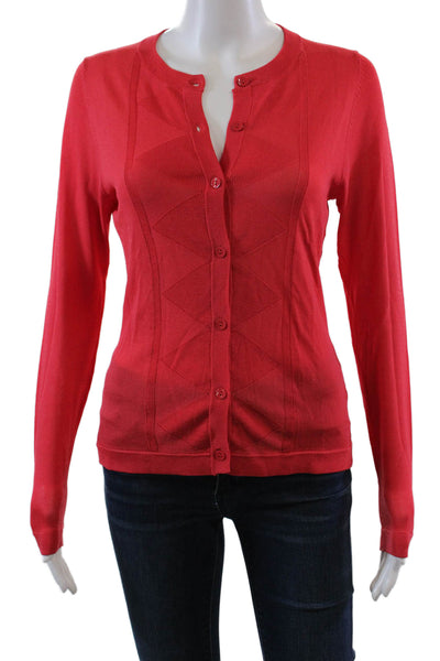 Shoshanna Womens Textured Long Sleeve Button Up Casual Knit Top Red Size S