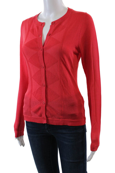 Shoshanna Womens Textured Long Sleeve Button Up Casual Knit Top Red Size S