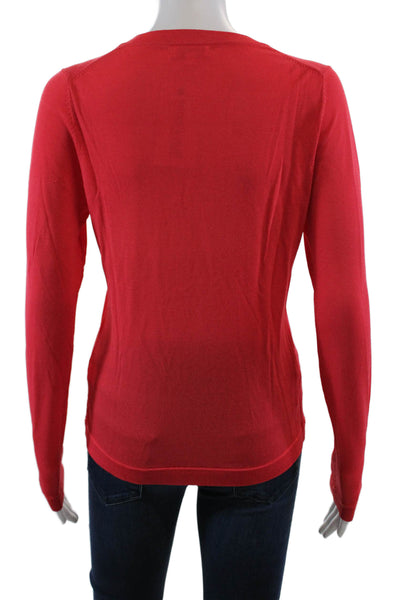 Shoshanna Womens Textured Long Sleeve Button Up Casual Knit Top Red Size S