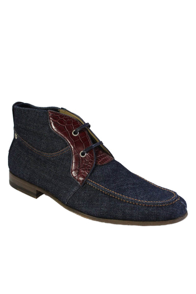 Tardini Mens Alligator Trim Denim lace Up Ankle Boots Blue Red Size 9