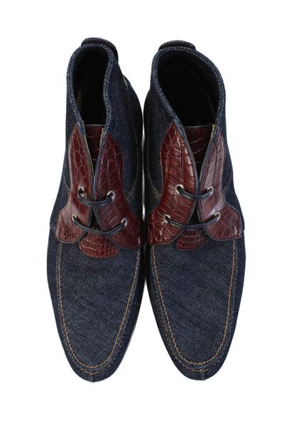Tardini Mens Alligator Trim Denim lace Up Ankle Boots Blue Red Size 9