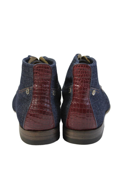Tardini Mens Alligator Trim Denim lace Up Ankle Boots Blue Red Size 9