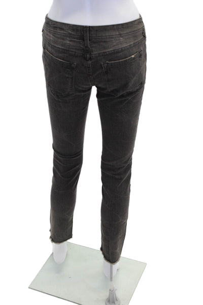 Free People Womens Zipper Fly Distressed Beaded Trim Cropped Jeans Brown Size 26