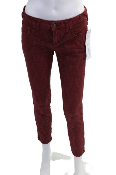 Free People Womens Zipper Fly High Rise Jacquard Skinny Jeans Red Size 27
