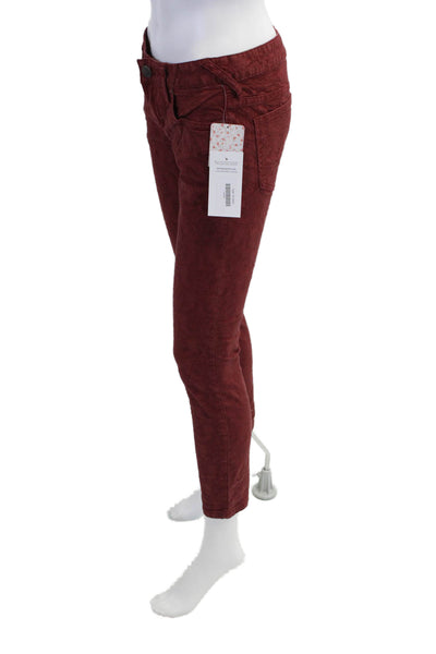 Free People Womens Zipper Fly High Rise Jacquard Skinny Jeans Red Size 27