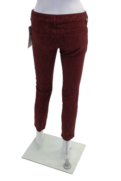 Free People Womens Zipper Fly High Rise Jacquard Skinny Jeans Red Size 27