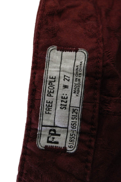 Free People Womens Zipper Fly High Rise Jacquard Skinny Jeans Red Size 27