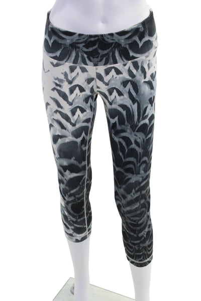 Lululemon Womens High Rise Knit Abstract Cropped Leggings White Gray Size 4
