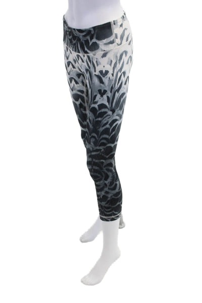 Lululemon Womens High Rise Knit Abstract Cropped Leggings White Gray Size 4