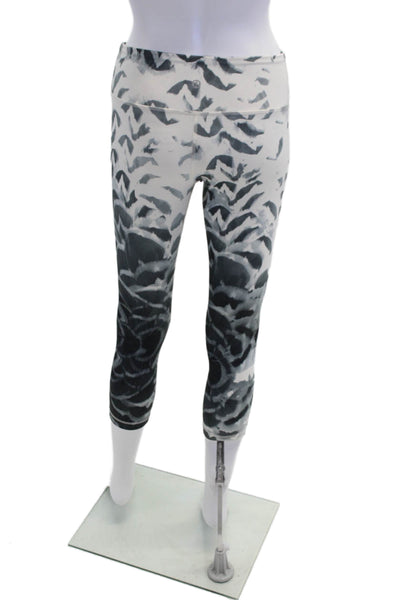 Lululemon Womens High Rise Knit Abstract Cropped Leggings White Gray Size 4