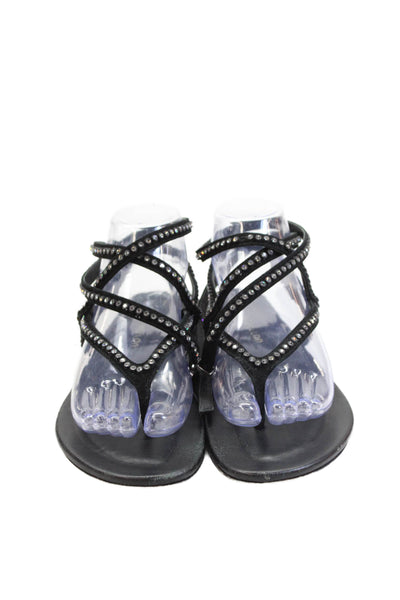 Tamara Mellon Womens Strappy Rhinestone Slingback Flat Sandals Black Size EUR 37
