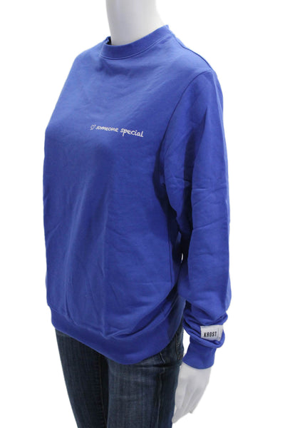 Krost Womens Cotton Long Sleeve Pullover Crew Neck Sweatshirt Blue Size XS
