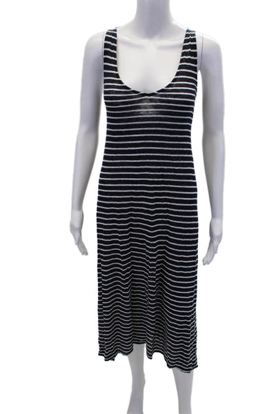 Calypso Saint Barth Womens Linen Striped Scoop Neck Maxi Tank Dress Navy Size XS