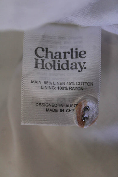 Charlie Holiday Womens Linen Hawaiian Printed Puff Sleeve Romper White Size XS