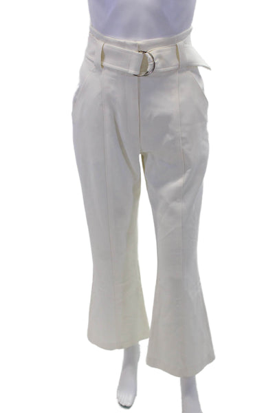 ALC Womens High Waisted Solid Belted Flare Leg Dress Pants White Size 2