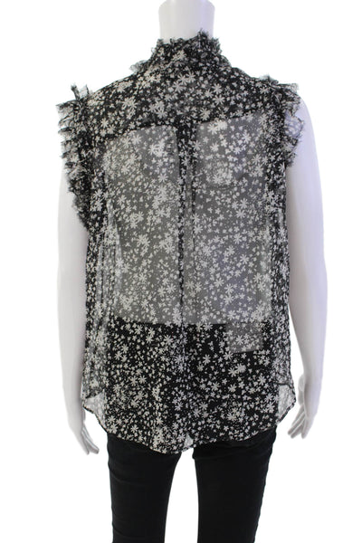 7 For All Mankind Womens Floral Ruffle Detail Sleeveless Blouse Top Black Size S