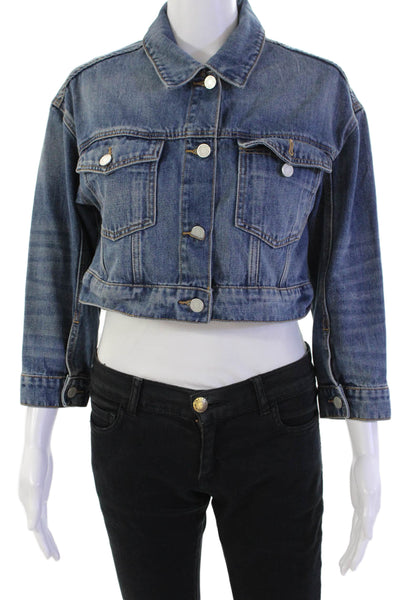Habitual Womens Collar Long Sleeve Button Front Denim Jacket Blue Size S