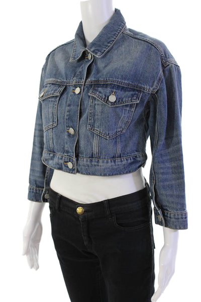Habitual Womens Collar Long Sleeve Button Front Denim Jacket Blue Size S