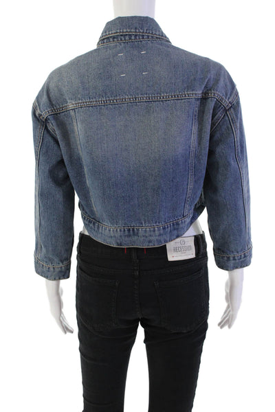 Habitual Womens Collar Long Sleeve Button Front Denim Jacket Blue Size S
