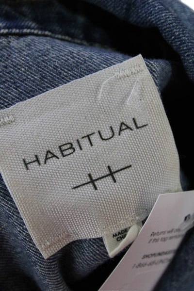 Habitual Womens Collar Long Sleeve Button Front Denim Jacket Blue Size S