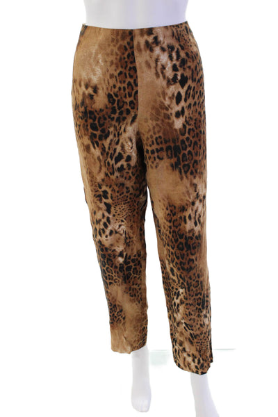 Dana Buchman Womens Linen Animal Print Slim Leg Pants Brown Black Size Large