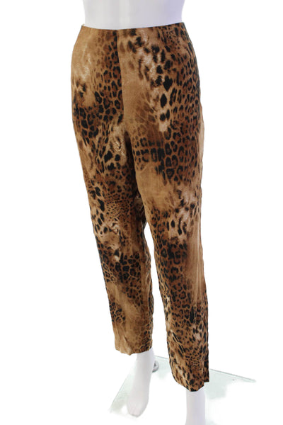 Dana Buchman Womens Linen Animal Print Slim Leg Pants Brown Black Size Large